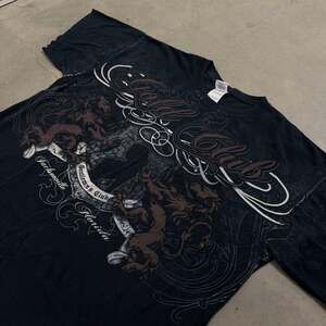 Gold Club Jacksonville Florida Y2K Graphic T Shirt Biker Tattoo Affliction Style